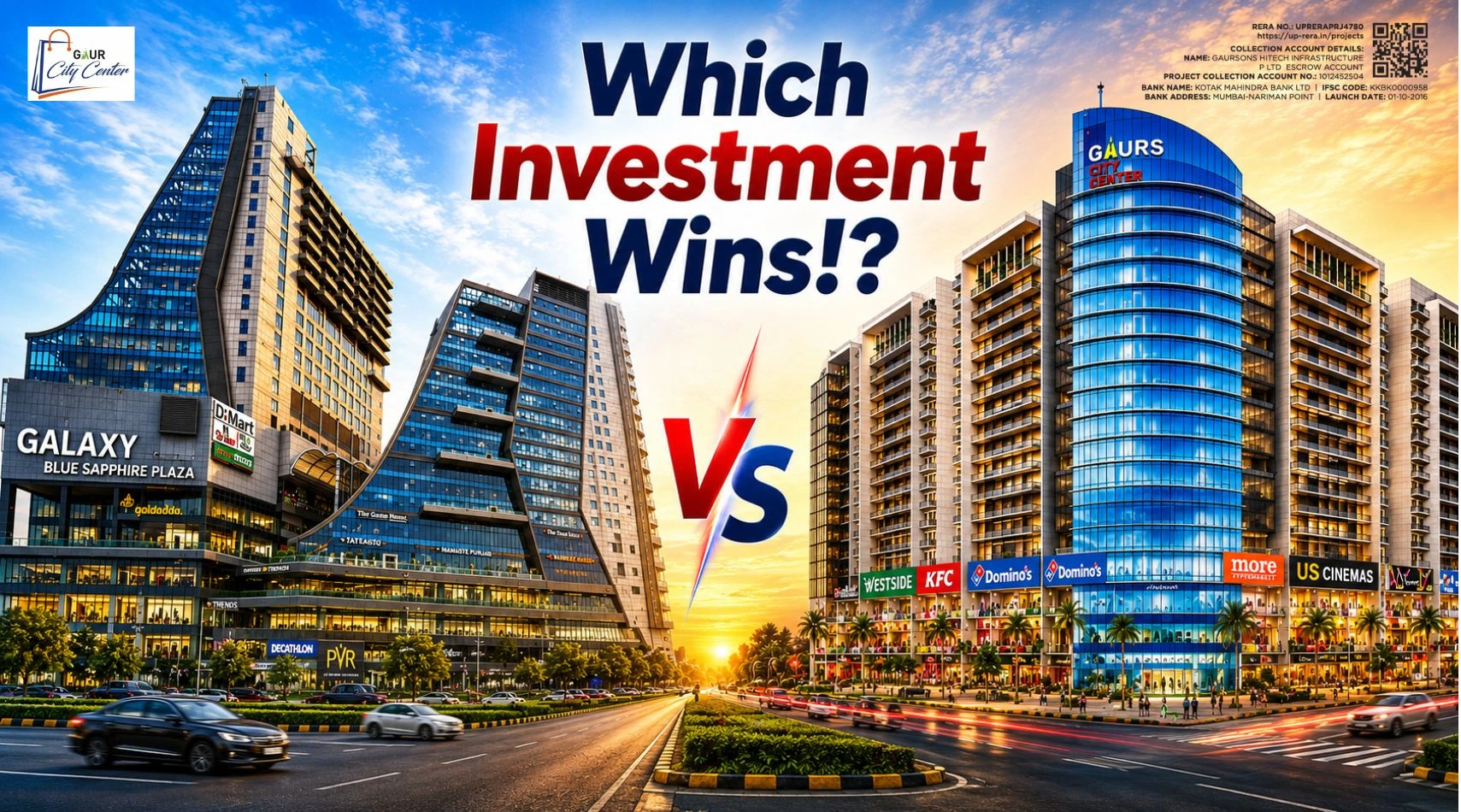 Gaur City Center vs Galaxy Blue Sapphire Plaza: Which Greater Noida West Commercial Investment Wins?